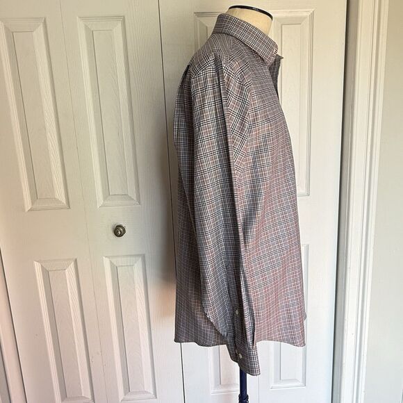 Men's Tailored Fit Plaid Shirt Size 17 XL Grey Multicolor Kirkland Signature - Picture 2 of 16